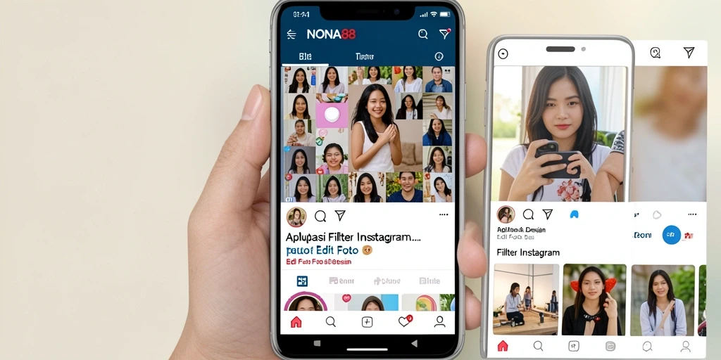 Antarmuka aplikasi NONA88 dengan berbagai pilihan filter Instagram.